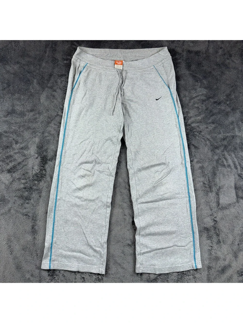 Y2K Nike Athletic Dept Women M Gray Cotton Wide Leg Track Pants Blue Piping VTG